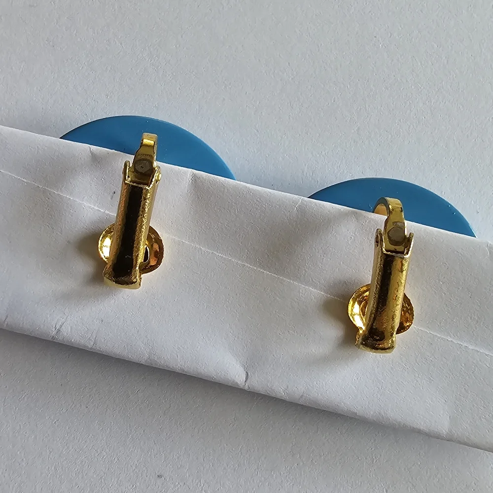 Vintage earrings clip on sky blue plastic cabochons retro